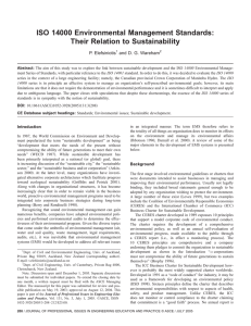 ISO 14000 Environmental Management Standards: Their Relation to Sustainability P. Elefsiniotis