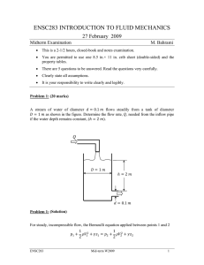 ENSC283 INTRODUCTION TO FLUID MECHANICS 27 February  2009