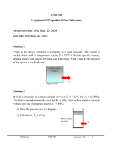 ENSC 388 Assignment #2 (Properties of Pure Substances) Problem 1