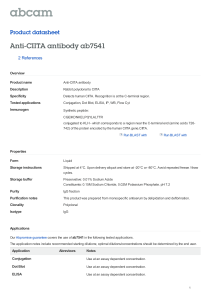 Anti-CIITA antibody ab7541 Product datasheet 2 References Overview