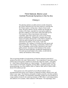 Think National, Blame Local: Central-Provincial Dynamics in the Hu Era  Cheng Li