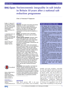 Socioeconomic inequality in salt intake reduction programme Chen Ji, Francesco P Cappuccio