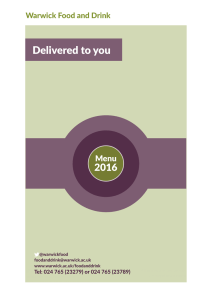 Delivered to you 2016 Menu Warwick Food and Drink