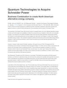 Quantum Technologies to Acquire Schneider Power Business Combination to create North American