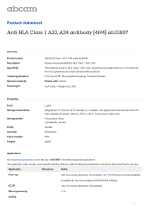 Anti-HLA Class 1 A23, A24 antibody [4i94] ab33807 Product datasheet Overview Product name