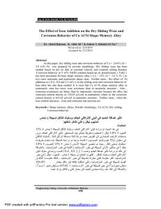 The Effect of Iron Addition on the Dry Sliding Wear... Corrosion Behavior of Cu Al Ni Shape Memory Alloy