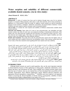 Water  sorption  and  solubility  of ... available dental cements. (An in vitro study)