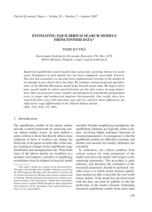 Estimating Equilibrium sEarch modEls from finnish data* Tomi Kyyrä