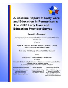 A Baseline Report of Early Care and Education in Pennsylvania: