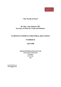 “The World of Work”  Rt. Hon. Alan Johnson MP,