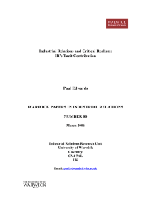 Industrial Relations and Critical Realism: IR’s Tacit Contribution Paul Edwards