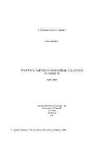 A E W WARWICK PAPERS IN INDUSTRIAL RELATIONS NUMBER 70