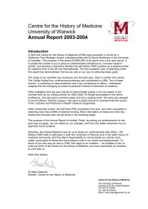 Centre for the History of Medicine University of Warwick Annual Report 2003-2004