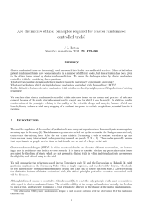 Are distinctive ethical principles required for cluster randomised controlled trials?