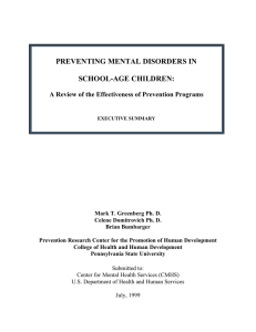 PREVENTING MENTAL DISORDERS IN SCHOOL-AGE CHILDREN: