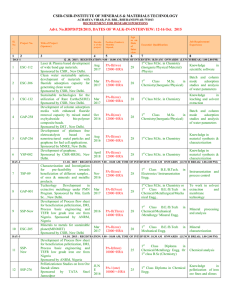 CSIR-CSIR-INSTITUTE OF MINERALS &amp; MATERIALS TECHNOLOGY  ACHARYA VIHAR, P.O. RRL, BHUBANESWAR-751013