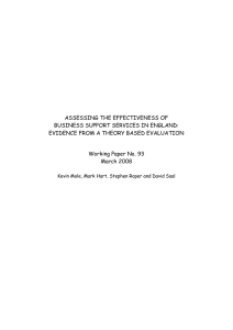 ASSESSING THE EFFECTIVENESS OF BUSINESS SUPPORT SERVICES IN ENGLAND: