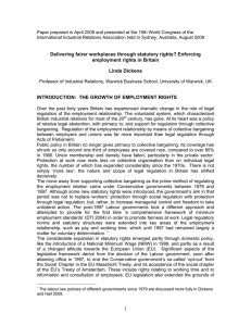Paper prepared in April 2009 and presented at the 15th... International Industrial Relations Association held in Sydney, Australia, August 2009