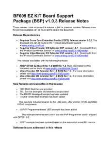 BF609 EZ KIT Board Support Package (BSP) v1.0.3 Release Notes