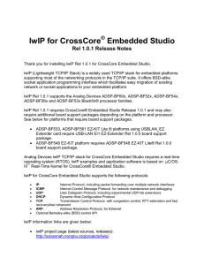 lwIP for CrossCore Embedded Studio ® Rel 1.0.1 Release Notes