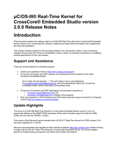 μC/OS-III® Real-Time Kernel for CrossCore® Embedded Studio version 2.0.0 Release Notes Introduction