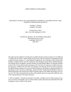 NBER WORKING PAPER SERIES EVIDENCE FROM MASSACHUSETTS