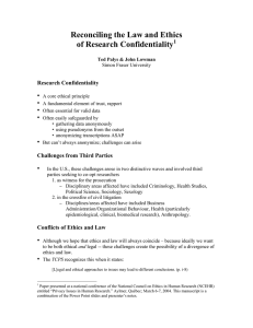 Reconciling the Law and Ethics of Research Confidentiality  •