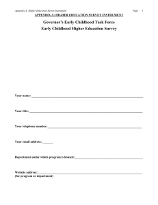 Governor’s Early Childhood Task Force Early Childhood Higher Education Survey