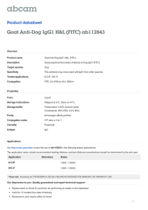 Goat Anti-Dog IgG1 H&amp;L (FITC) ab112843 Product datasheet Overview Product name