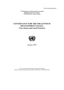 GOVERNANCE FOR THE MILLENNIUM DEVELOPMENT GOALS: Core Issues and Good Practices