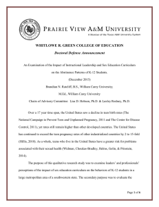 WHITLOWE R. GREEN COLLEGE OF EDUCATION Doctoral Defense Announcement