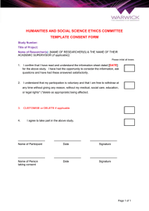 HUMANITIES AND SOCIAL SCIENCE ETHICS COMMITTEE TEMPLATE CONSENT FORM