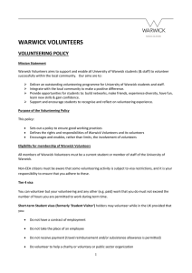 WARWICK VOLUNTEERS VOLUNTEERING POLICY