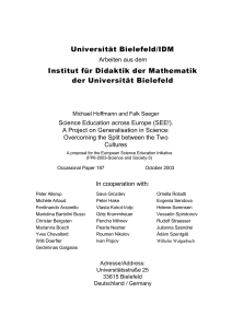 Universität Bielefeld/IDM Institut für Didaktik der Mathematik der Universität Bielefeld