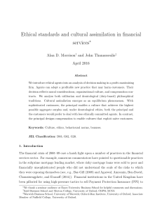Ethical standards and cultural assimilation in financial services ∗ Alan D. Morrison