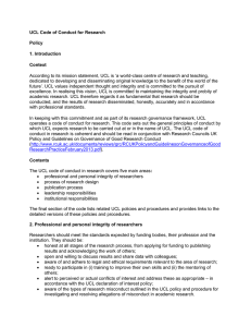 UCL Code of Conduct for Research Policy 1. Introduction Context