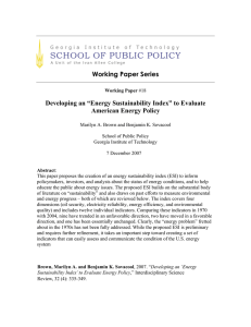 Working Paper Series Developing an “Energy Sustainability Index” to Evaluate