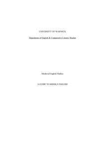 UNIVERSITY OF WARWICK Department of English &amp; Comparative Literary Studies