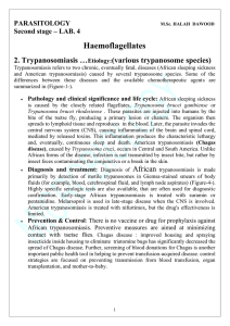 Haemoflagellates  2. Trypanosomiasis … (various trypanosome species)