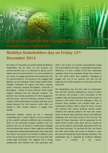 Warwick Centre for Complexity Science  MathSys Stakeholders day on Friday 12