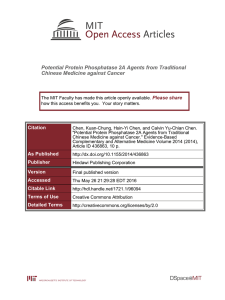 Potential Protein Phosphatase 2A Agents from Traditional Chinese Medicine against Cancer