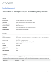 Anti-GM-CSF Receptor alpha antibody [4H1] ab95681 Product datasheet Overview Product name