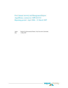 First Annual Activity and Management Report AquaMoney, contract no. SSPI-022723