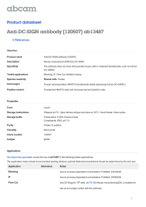 Anti-DC-SIGN antibody [120507] ab13487 Product datasheet 9 References Overview