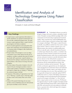 Identification and Analysis of Technology Emergence Using Patent Classification Sum m ary