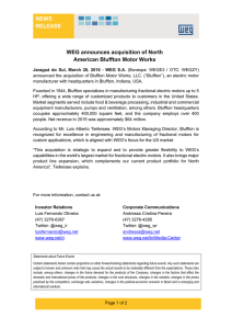 NEWS RELEASE WEG announces acquisition of North American Bluffton Motor Works