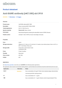 Anti-RANK antibody [64C1385] ab13918 Product datasheet 1 Abreviews 2 Images
