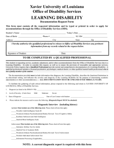 LEARNING DISABILITY Xavier University of Louisiana  Office of Disability Services