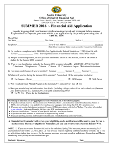 SUMMER 2016  ~ Financial Aid Application  Xavier University
