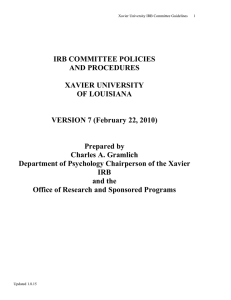 IRB COMMITTEE POLICIES AND PROCEDURES  XAVIER UNIVERSITY